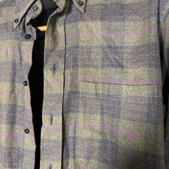 Bruli Long Sleeve Button Up Plaid Shirt Olive Green Purple Dk. Gray Sz Medium - Picture 7 of 9